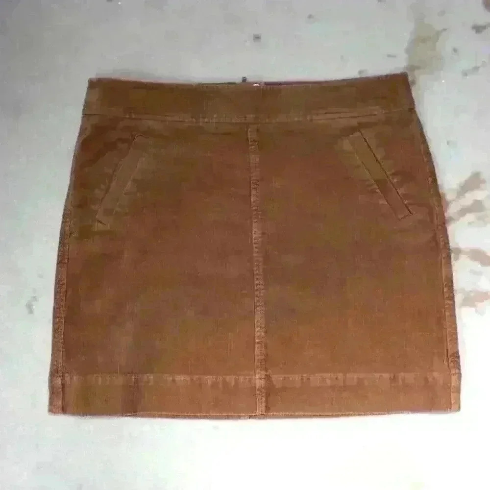 LOFT Brown Corduroy Zip Up Mini Pencil Skirt Boho Western Cowgirl Women Size 8